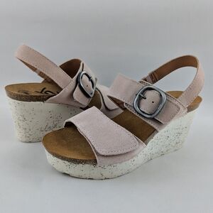 OTBT Peasant Wedge Platform Slingback Sandal Suede Leather Rosetta Blush 8 NWOB